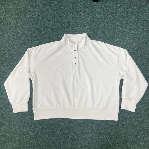 Women’s White Snap Button Mock Neck Pullover Sweatshirt Size L 60% Cotton Blend - Picture 1 of 8